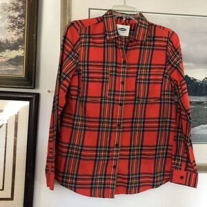 Old Navy Red Green Plaid Button Up Top Christmas Holiday Sz XS A128